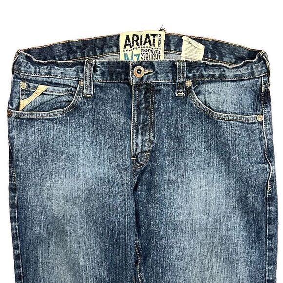 Ariat Men's 36x36 Rocker N7 Straight Leg Blue Jeans 5-Pocket Zip Fly Button - Picture 5 of 7